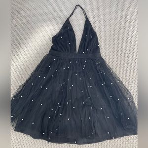 Black tulle dress with Pearl detail